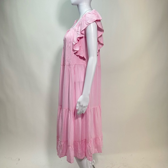NEW! Petal & Pup Kacper Dress in Pink Tiered Relaxed Fit On/Off Shoulder Midi - Picture 10 of 17